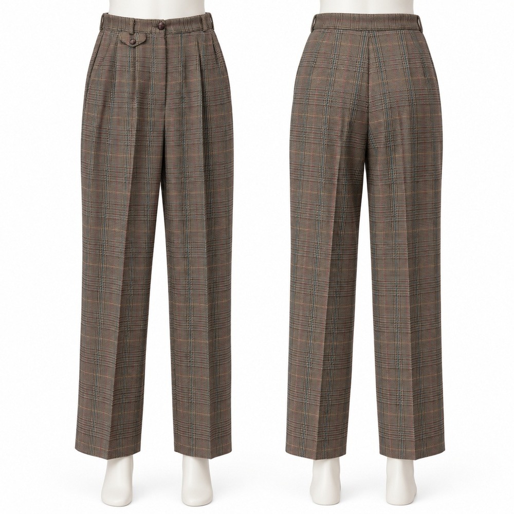 Norton McNaughton Plaid Trousers Women 6 Brown Pleated retro High Rise Vintage